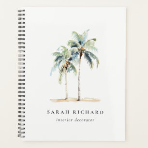 Tropical Coastal Palm Trees Watercolor Blue Green Planner