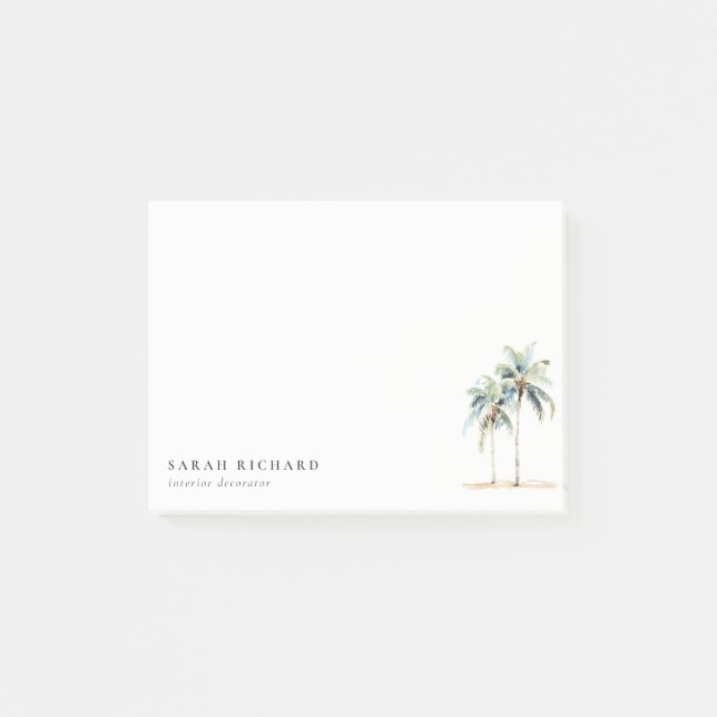 Tropical Coastal Palm Trees Watercolor Blue Green Post-it Notes (Front)