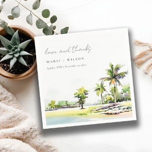 Tropical Coastal Palm Trees Watercolor Wedding Napkin
