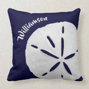 Tropical Coastal Sand Dollar Navy Blue Beach  Cushion