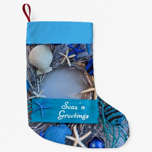 Tropical Coastal Seashell Holiday Small Christmas Stocking (Front)