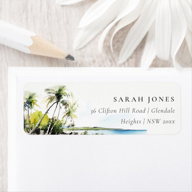 Tropical Coastal Watercolor Destination Address (Insitu)