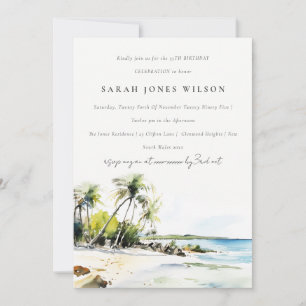 Tropical Coastal Watercolor Destination Birthday Invitation