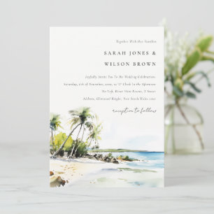 Tropical Coastal Watercolor Destination Wedding Invitation