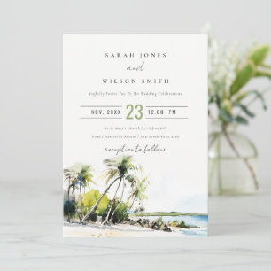 Tropical Coastal Watercolor Destination Wedding Invitation