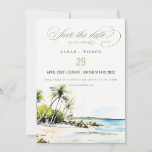 Tropical Coastal Watercolor Destination Wedding Save The Date