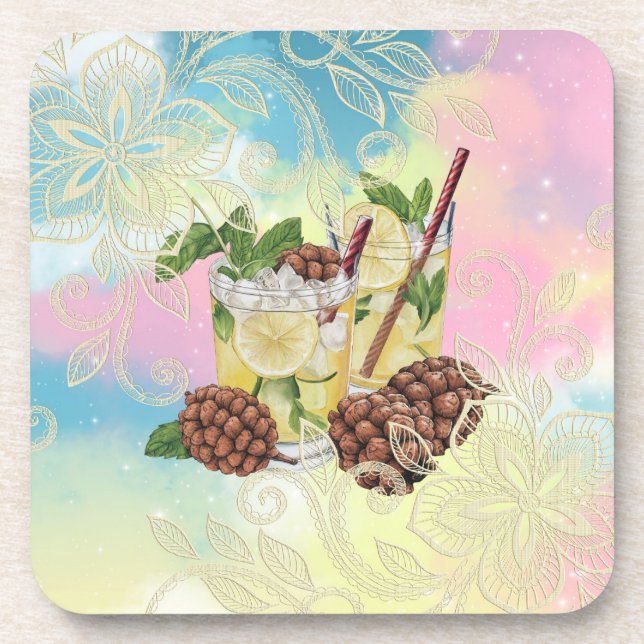 Tropical Coaster with a Drink Including Lemons (Front)