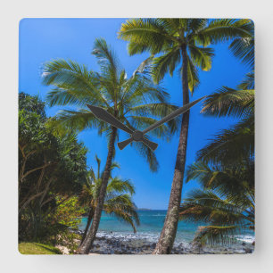 Tropical coastline 2 square wall clock