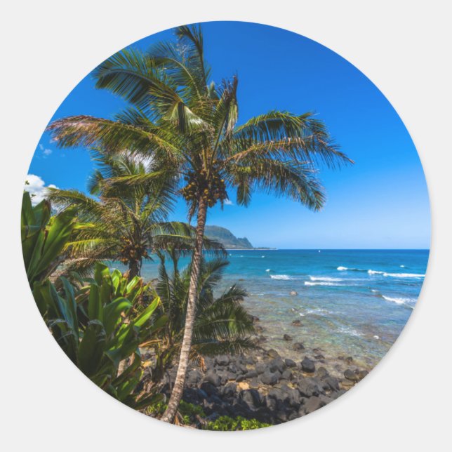 Tropical coastline classic round sticker (Front)