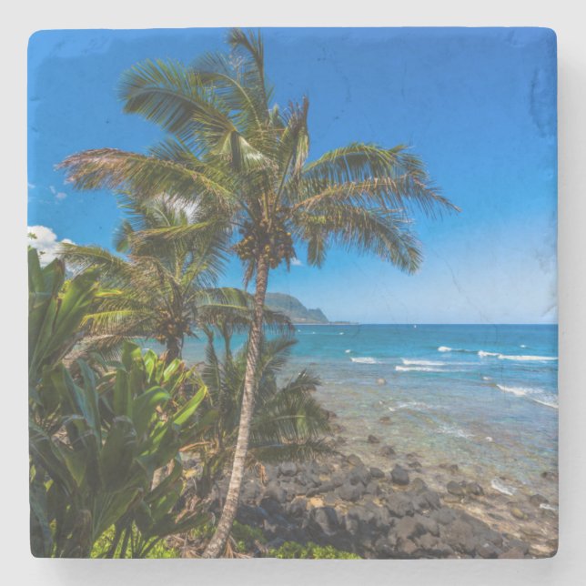 Tropical coastline stone coaster (Front)