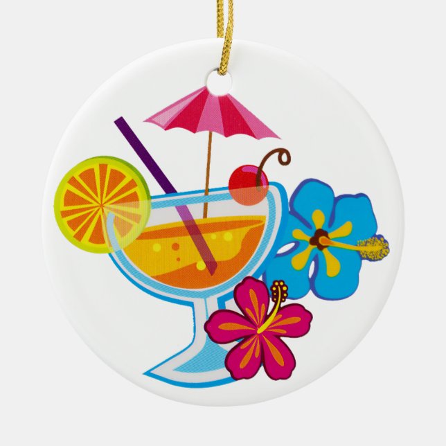 Tropical Cocktail Ceramic Tree Decoration (Front)