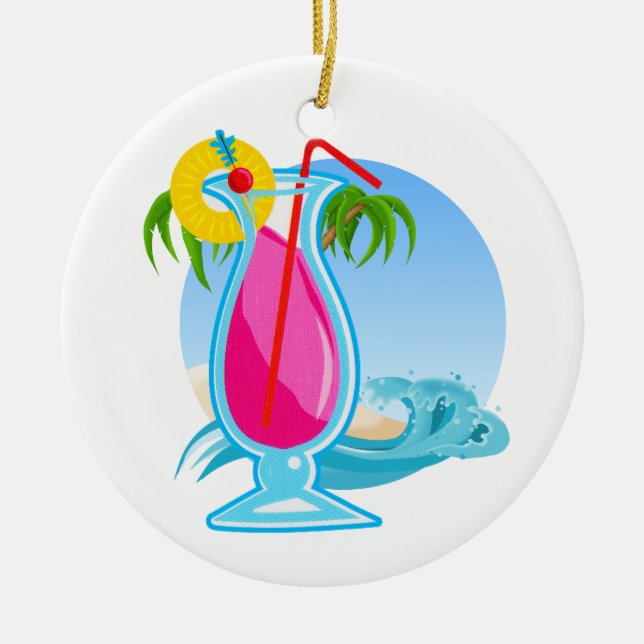 Tropical Cocktail Ceramic Tree Decoration (Front)