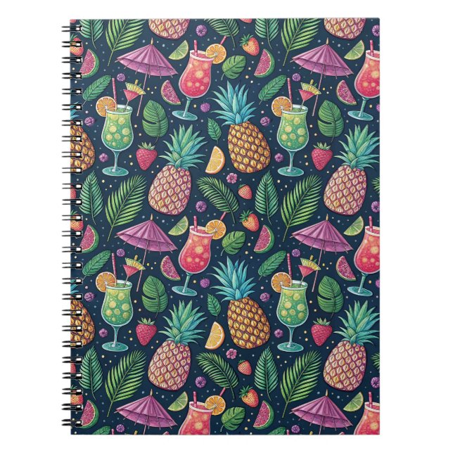 Tropical Cocktail Party & Summer Fruits Pattern Notebook (Front)