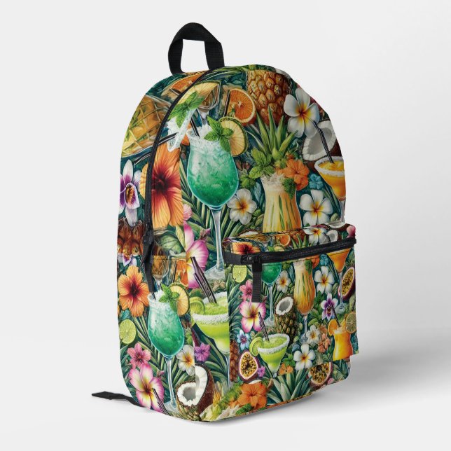 Tropical Cocktails and Floral Design Printed Backpack (Back Corner Left)