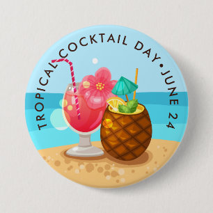 Tropical Cocktails Day, pineapple, hibiscus 7.5 Cm Round Badge