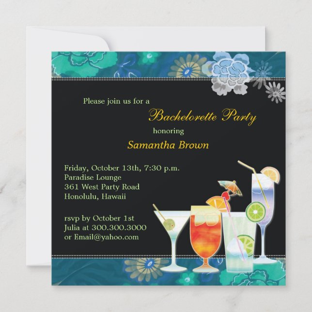 Tropical Cocktails Fun Bachelorette Party Invitation (Front)