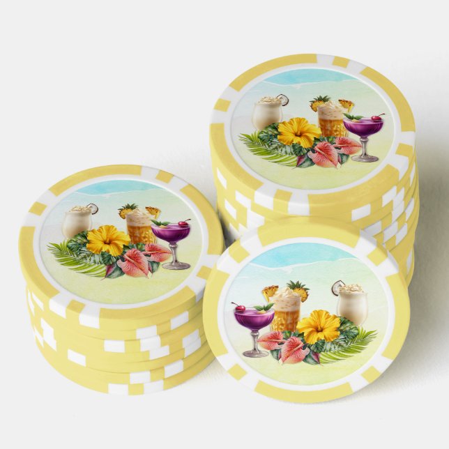 Tropical Cocktails Hawaiian Flowers big Leaves Poker Chips (Stack)