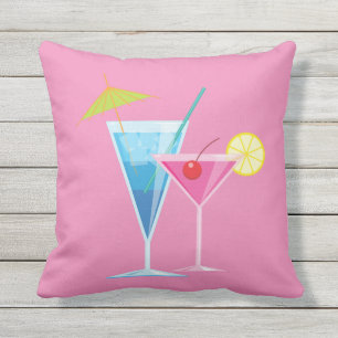 Tropical Cocktails Pillow on Pink - Outdoor