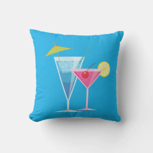 Tropical Cocktails Summer Pillow on Blue - Outdoor