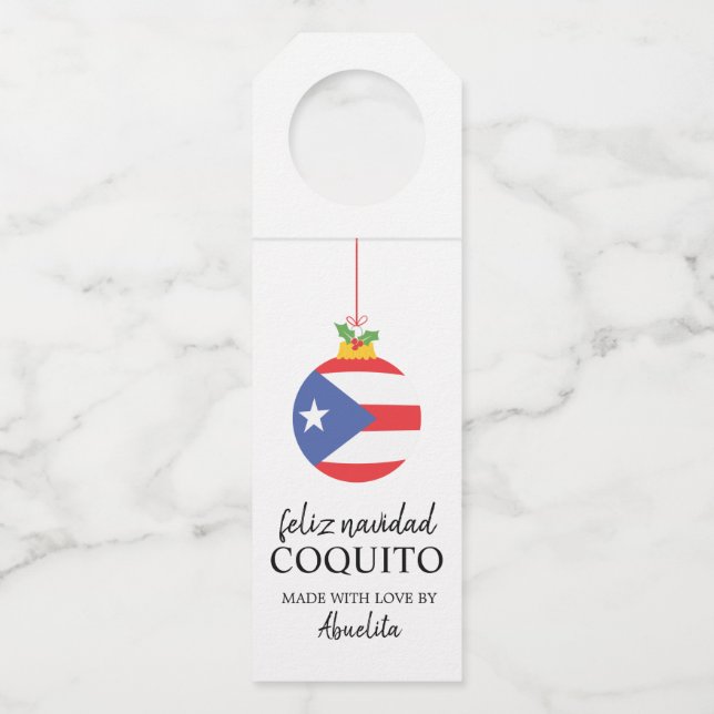 Tropical Coconut Coquito Christmas Drink Bottle Tag (Front)