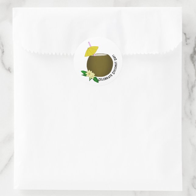 Tropical Coconut Drink Classic Round Sticker (Bag)
