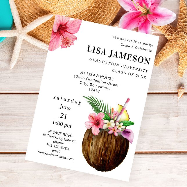 Tropical Coconut Graduation V2 Invitation (Creator Uploaded)