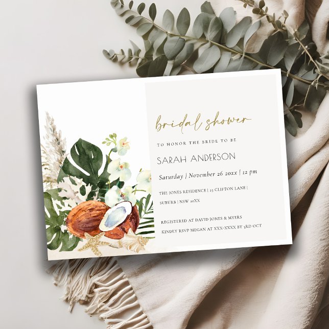 Tropical Coconut Orchids Palm Bridal Shower Invite (Creator Uploaded)