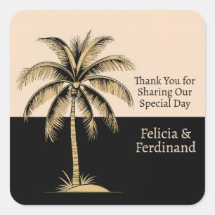 Tropical Coconut Palm Tree Vintage Style Square Sticker