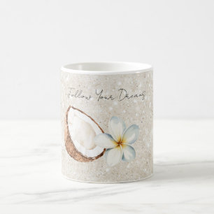 Tropical Coconut Plumeria Flower Sand Glitter Coffee Mug