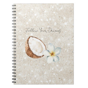 Tropical Coconut Plumeria Flower Sand Glitter Notebook