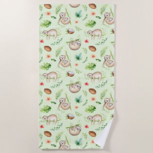 Tropical Coconut Sloth Pattern Beach Towel