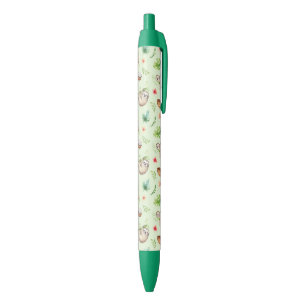 Tropical Coconut Sloth Pattern Black Ink Pen