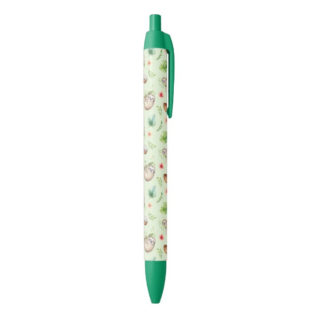 Tropical Coconut Sloth Pattern Black Ink Pen (Bottom (Vertical))
