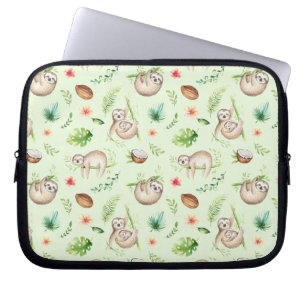 Tropical Coconut Sloth Pattern Laptop Sleeve