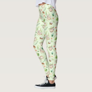 Tropical Coconut Sloth Pattern Leggings