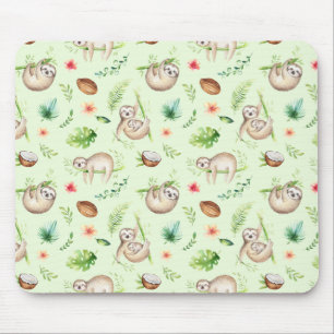Tropical Coconut Sloth Pattern Mouse Pad