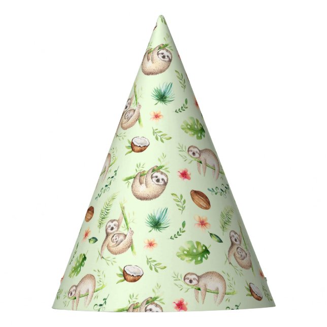 Tropical Coconut Sloth Pattern Party Hat (Front)