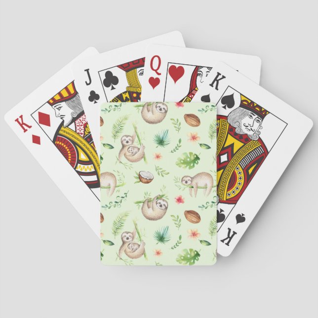Tropical Coconut Sloth Pattern Playing Cards (Back)