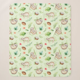 Tropical Coconut Sloth Pattern Sherpa Blanket