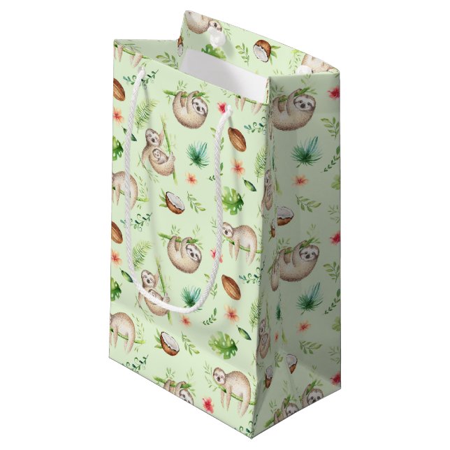 Tropical Coconut Sloth Pattern Small Gift Bag (Front Angled)