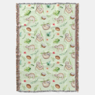 Tropical Coconut Sloth Pattern Throw Blanket