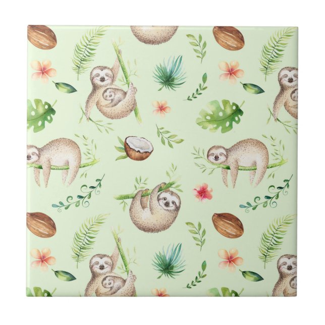 Tropical Coconut Sloth Pattern Tile (Front)