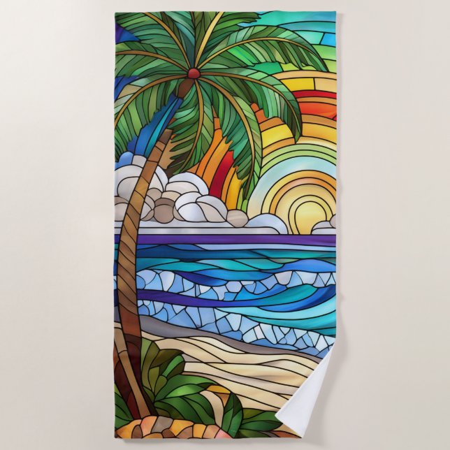 Tropical coconut tree beach towel (Front)