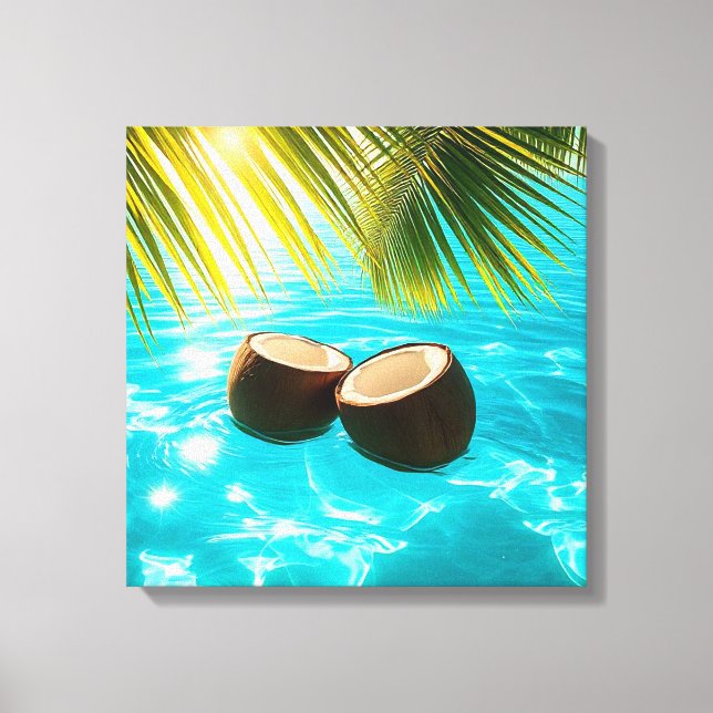 Tropical Coconuts in Turquoise Water Canvas Print (Front)