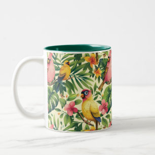 Tropical Coffee Mug Birds and Butterflies 