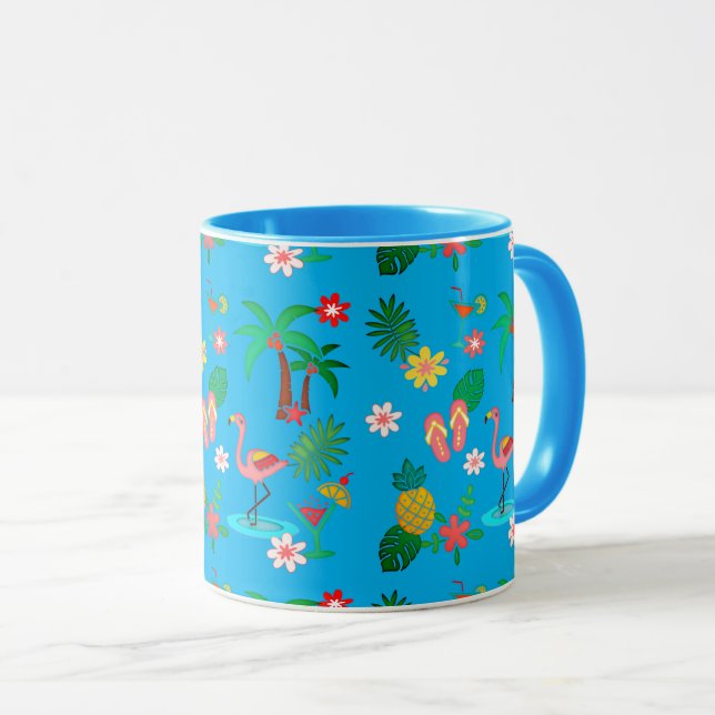 Tropical Collage 🍍🌴🦩 Mug (Front Right)