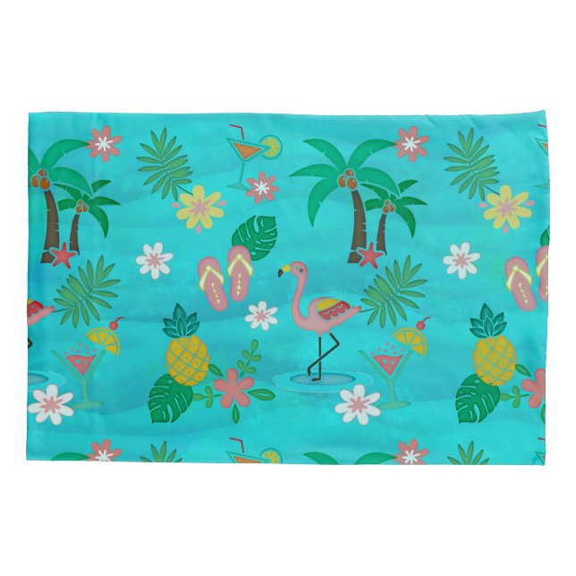 Tropical Collage 🍍🌴🦩 Pillow Case (Back)