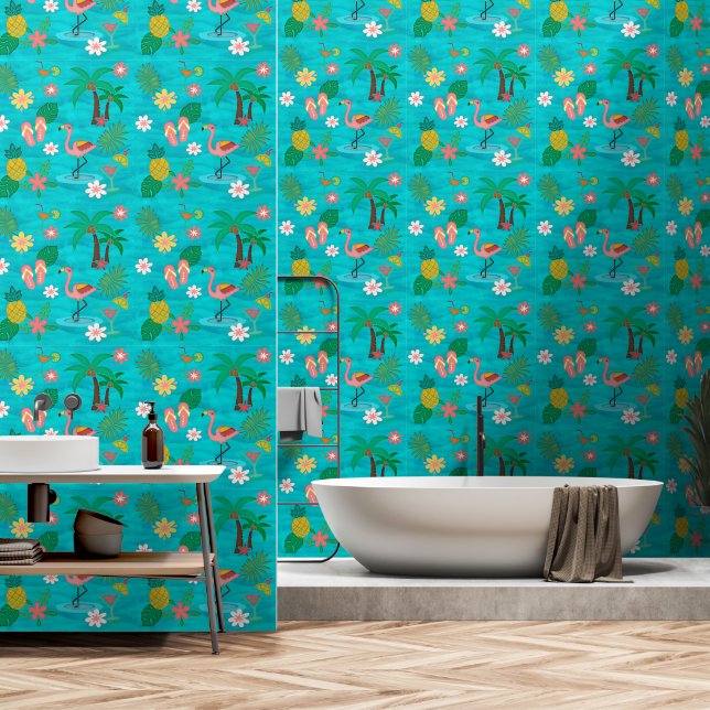 Tropical Collage  Wallpaper (Bathroom)