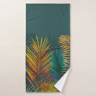 Tropical colored palm leaves. Rainbow neon leaves  Bath Towel