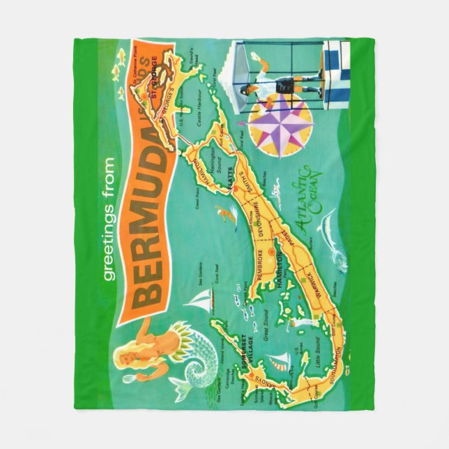 Tropical Colorful Bermuda  Fleece Blanket (Front)